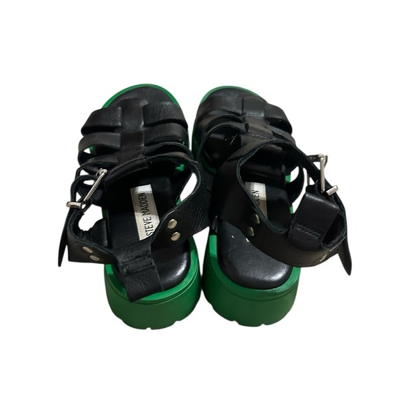 Steve Madden DEVLYN Black Leather Gladiator Sandals with Green Soles Size 6 Y2K - Picture 3 of 8